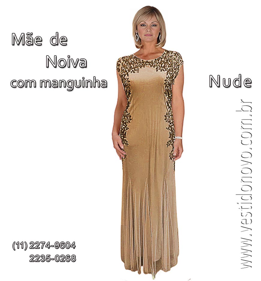 vestido de festa nude com dourado para me da noiva, em So Paulo